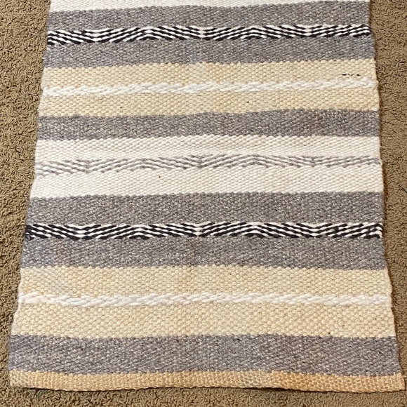 VTG Wool Hand Woven Table Runner Topper Small Rug 61 X 21 Neutral Earth Chunky - Picture 8 of 13